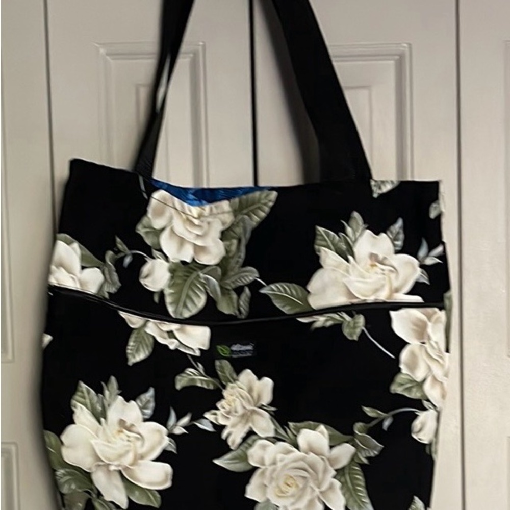 Maui Island Black Floral Beach Tote Bag